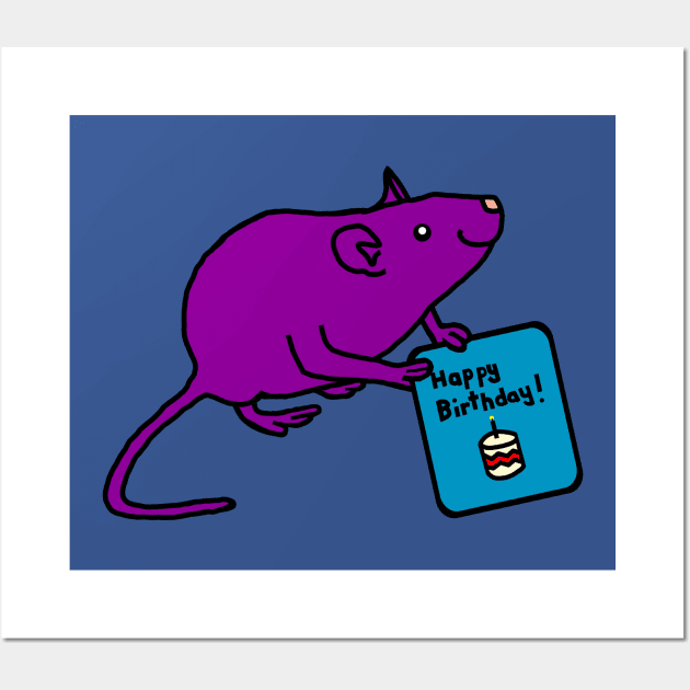 Cute Rat with Birthday Greetings Wall Art by ellenhenryart